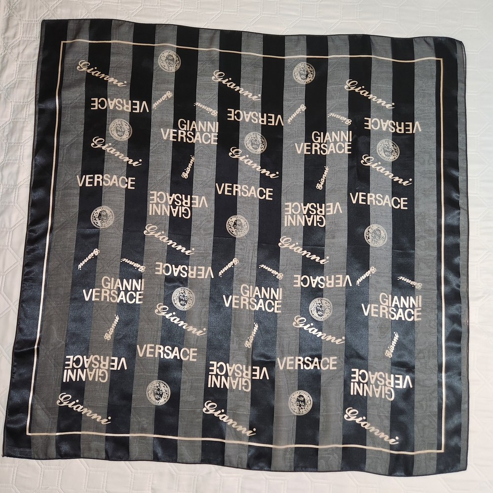 Vintage Versace Silk Scarf "Plenty Of Logo" Dual-tone 40x40 RARE!!!